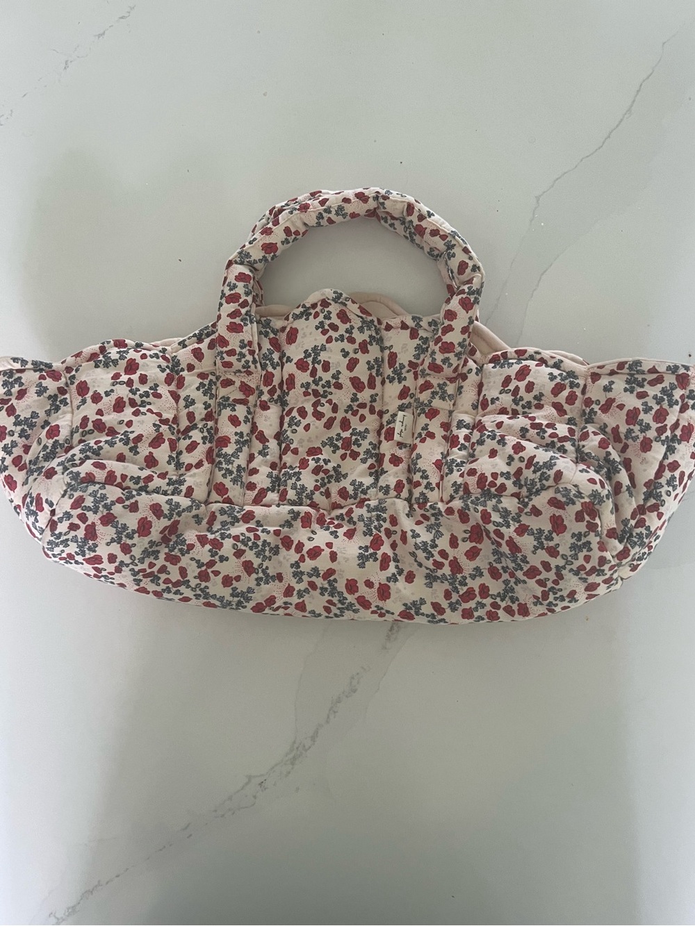 Konges Sløjd Quilted Floral Bag Basket Red Pink Blue Padded Tote